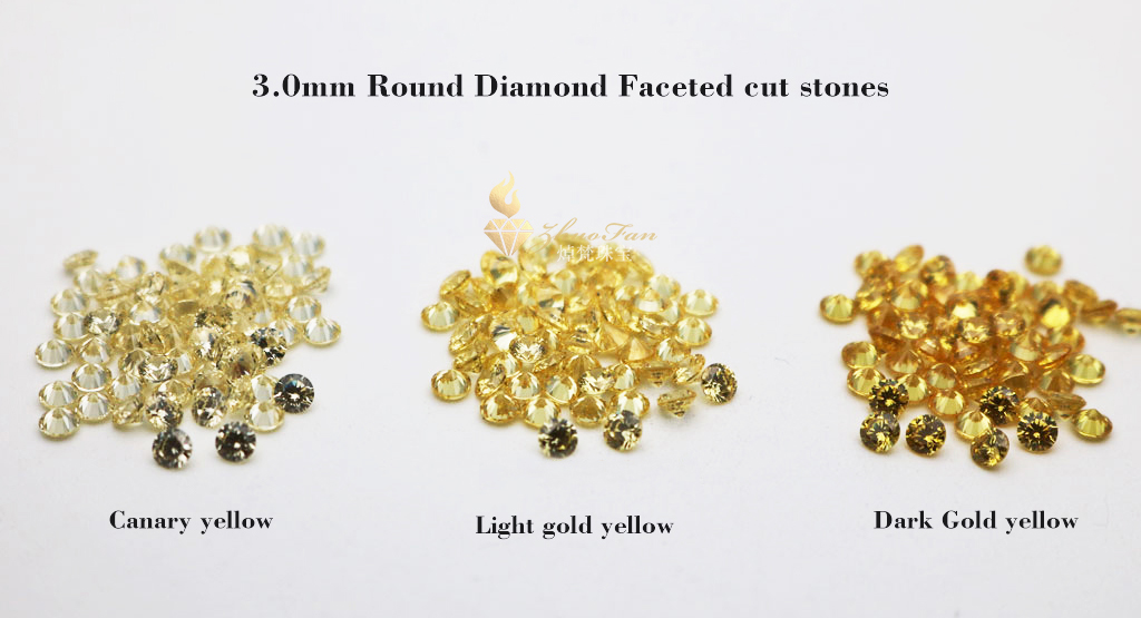 Canary Yellow Round Shape Diamond Cut Cz Loose Gemstones 