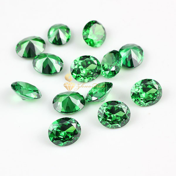 Emerald Green Oval Shape Diamond Cut Cubic Zirconia Stones