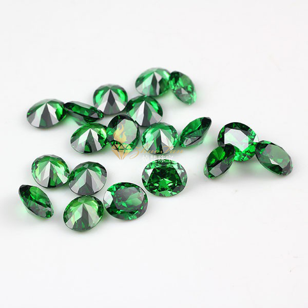 Emerald Green Oval Shape Diamond Cut Cubic Zirconia Stones