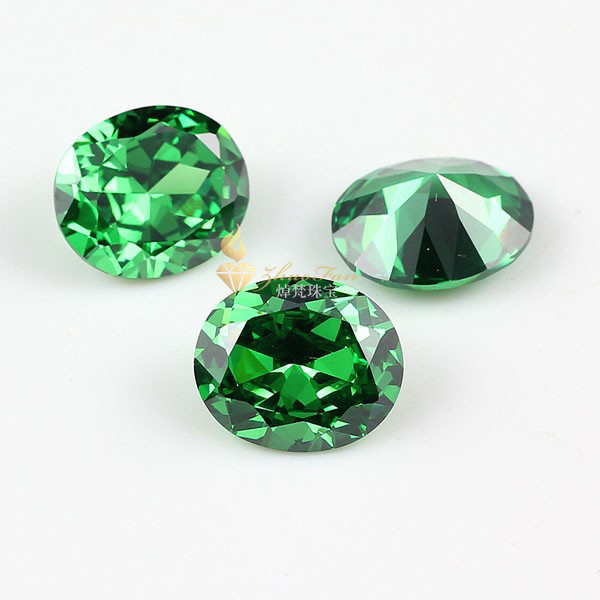 Emerald Green Oval Shape Diamond Cut Cubic Zirconia Stones