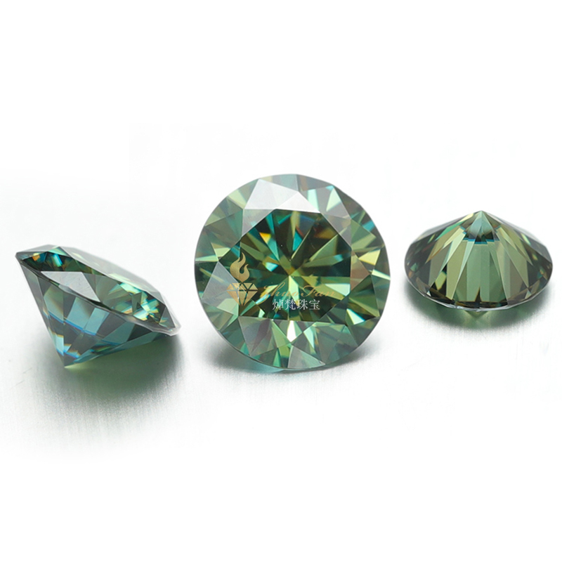 Loose Moissanite stones Green Color Round Diamond Cut