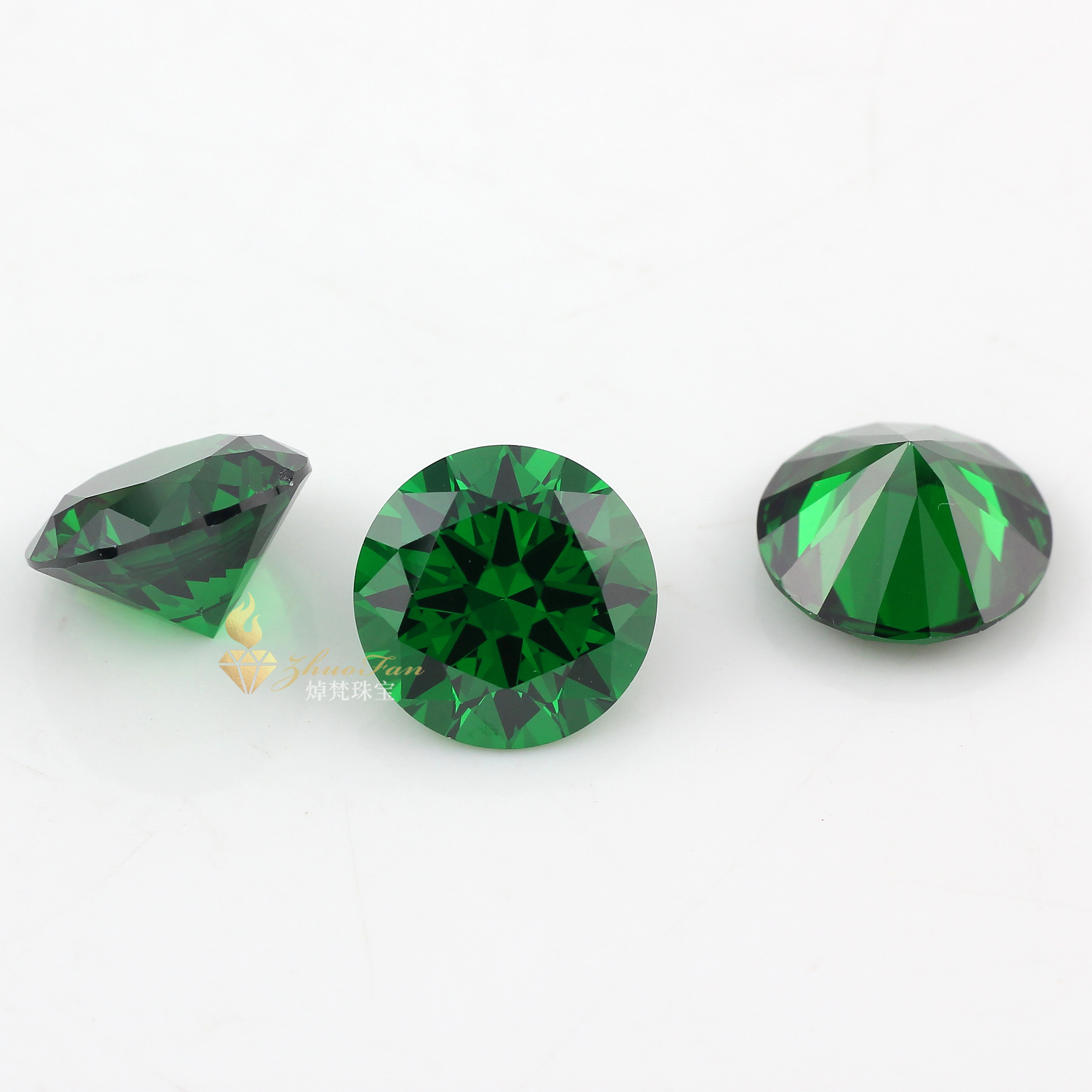 Emerald Green Round Diamond Cut Cubic Zirconia Stones