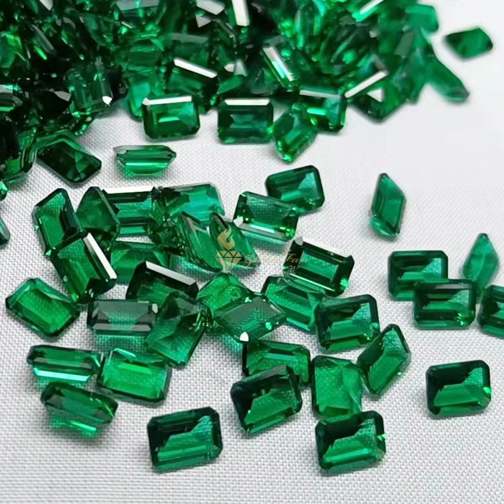 Lab Created Emerald Zambia Green Emerald Cut stones