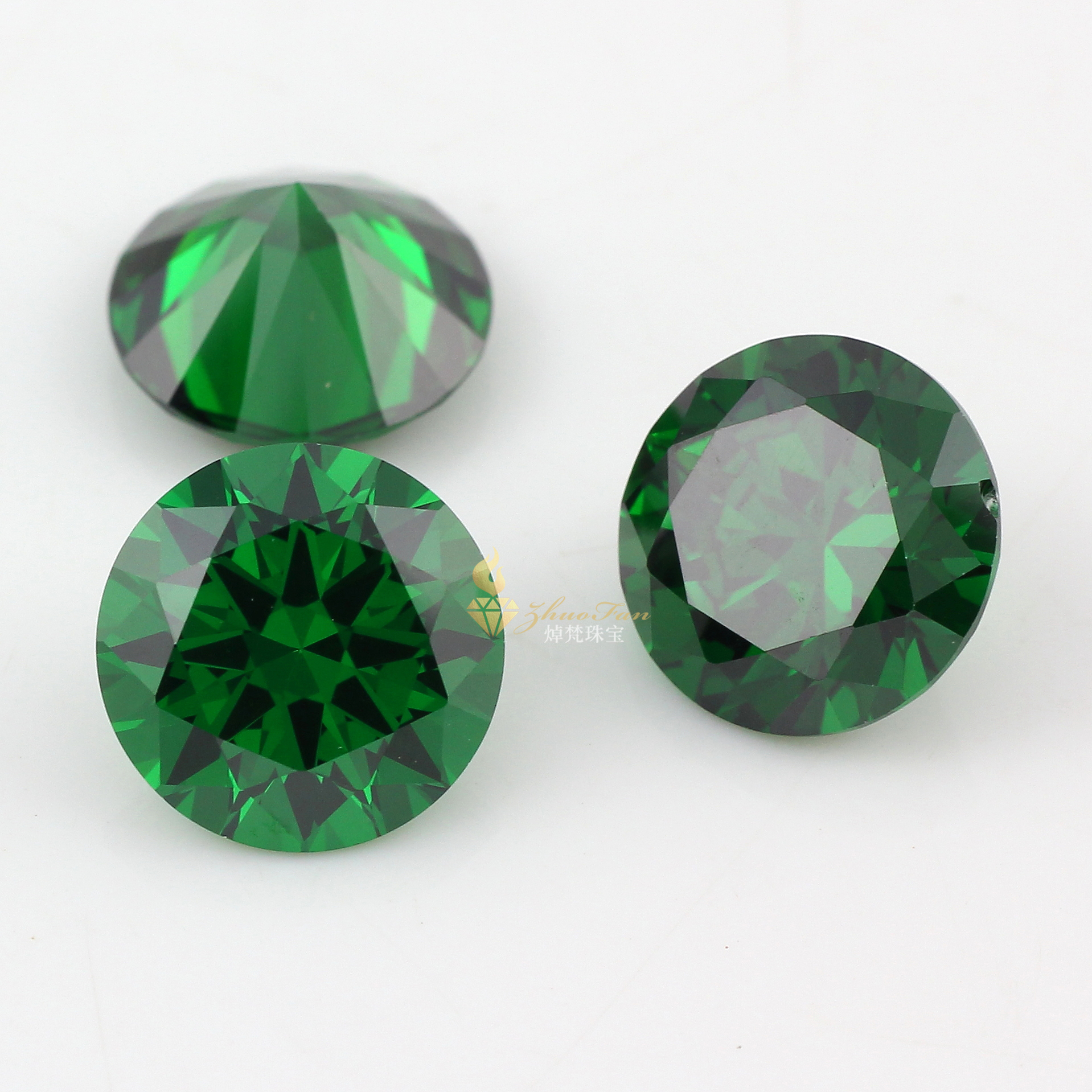 Emerald Green Round Diamond Cut Cubic Zirconia Stones